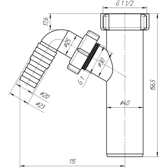 Додаткове фото - Відведення для пральної машини ANIplast 1 1/2"х40 мм М140EU