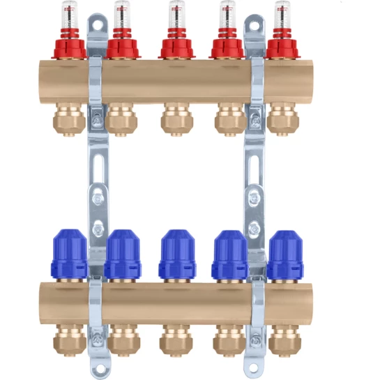 Додаткове фото - Колектор в зборі STA на 5 виходів 1"х3/4" з євроконусами, латунний