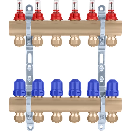 Додаткове фото - Колектор в зборі STA на 6 виходів 1"х3/4" з євроконусами, латунний