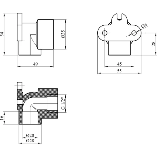 Додаткове фото - Коліно настінне PPR GrandiTherm 20х1/2" РВ