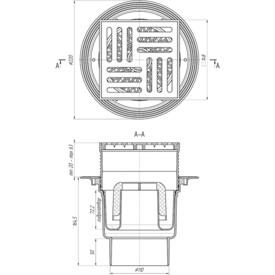 Головне фото - Трап ANIplast з вертикальним випуском 110 мм, з решіткою 15х15 см TA1710EU