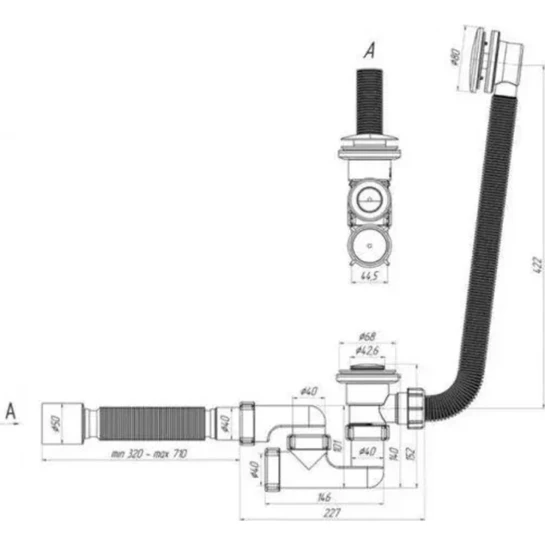 Додаткове фото - Сифон для ванної ANIplast з засувкою, тарілка зовні 375х40x40/50 EC055GSEU