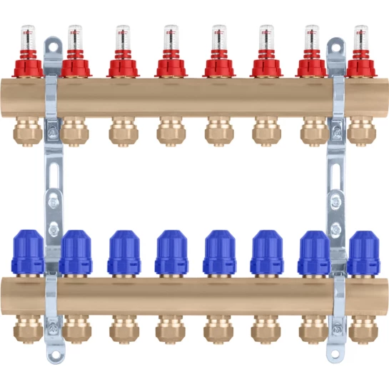 Додаткове фото - Колектор в зборі STA на 8 виходів 1"х3/4" з євроконусами, латунний
