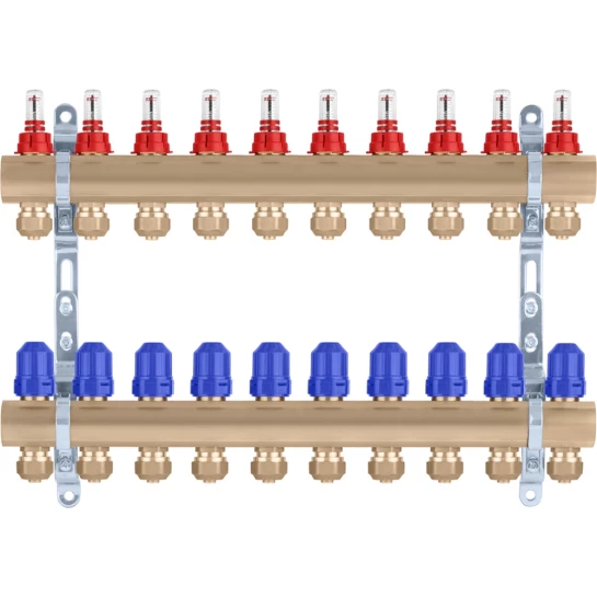 Додаткове фото - Колектор в зборі STA на 10 виходів 1"х3/4" з євроконусами, латунний