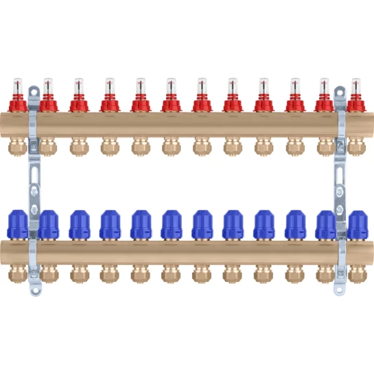 Додаткове фото - Колектор в зборі STA на 12 виходів 1"х3/4" з євроконусами, латунний