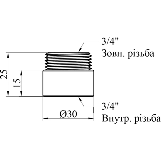 Додаткове фото - Подовжувач STA 3/4" ВЗ, L=15 мм латунний