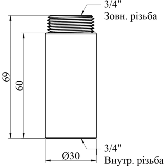 Додаткове фото - Подовжувач STA 3/4" ВЗ, L=60 мм латунний