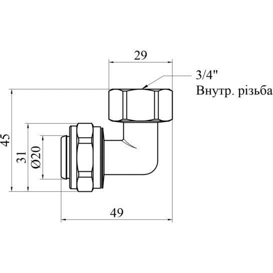 Додаткове фото - Коліно металопластикове STA (DN) 20х3/4" РВ нікельоване