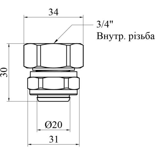 Додаткове фото - Муфта металопластикова STA (DN) 20х3/4" РВ нікельована