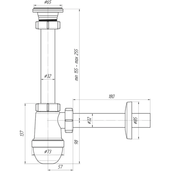 Додаткове фото - Сифон для раковини ANIplast 1 1/4"х32 мм з різьбовим випуском B1003VEU