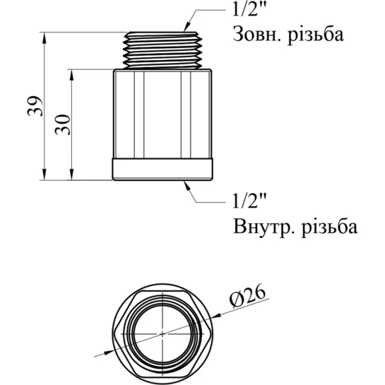 Додаткове фото - Подовжувач посилений LexLine 1/2" ВЗ, L=30 мм латунний УК0601-В30