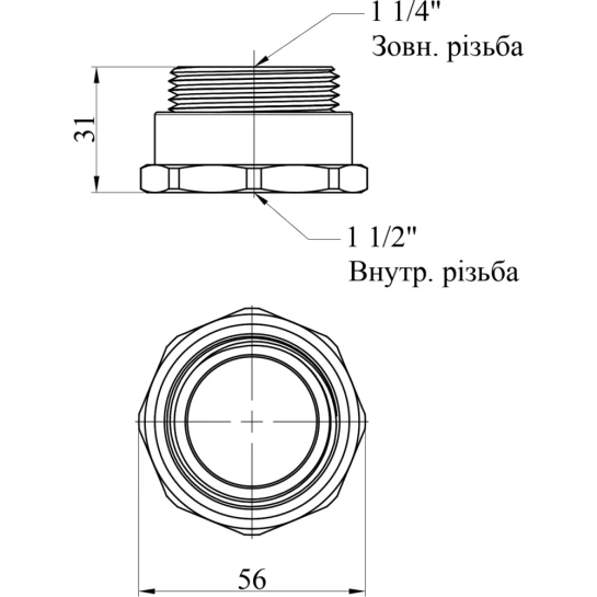 Додаткове фото - Перехід STA 1 1/2"х1 1/4" ВЗ латунний