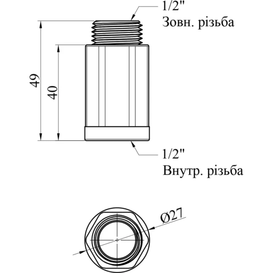 Додаткове фото - Подовжувач посилений LexLine 1/2" ВЗ, L=40 мм латунний УК0601-В40