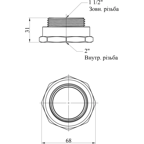 Додаткове фото - Перехід STA 2"х1 1/2" ВЗ латунний