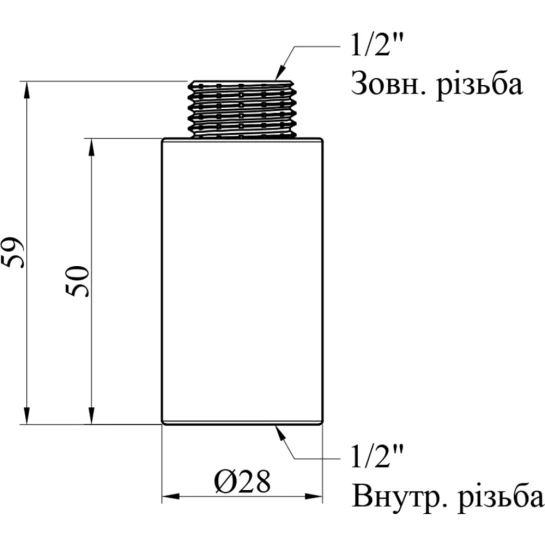 Додаткове фото - Подовжувач посилений LexLine 1/2" ВЗ, L=50 мм латунний УК0601-В50