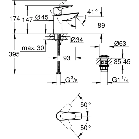 Додаткове фото - Змішувач для раковини Grohe QuickFix Start Edge S-Size 23898001 з донним клапаном