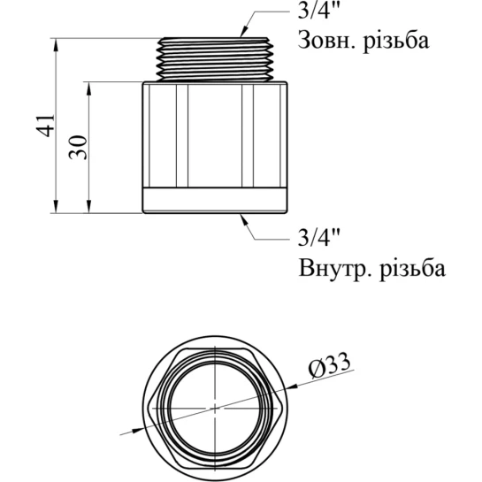 Додаткове фото - Подовжувач посилений LexLine 3/4'' ВЗ, L=30 мм латунний УК0609-В30