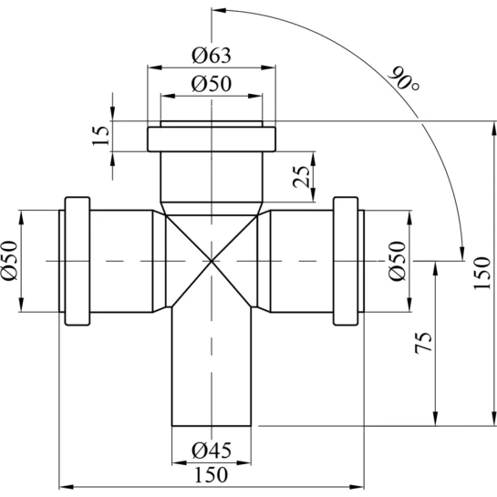 Додаткове фото - Хрестовина для внутрішньої каналізації Baux 50х50х50/90°