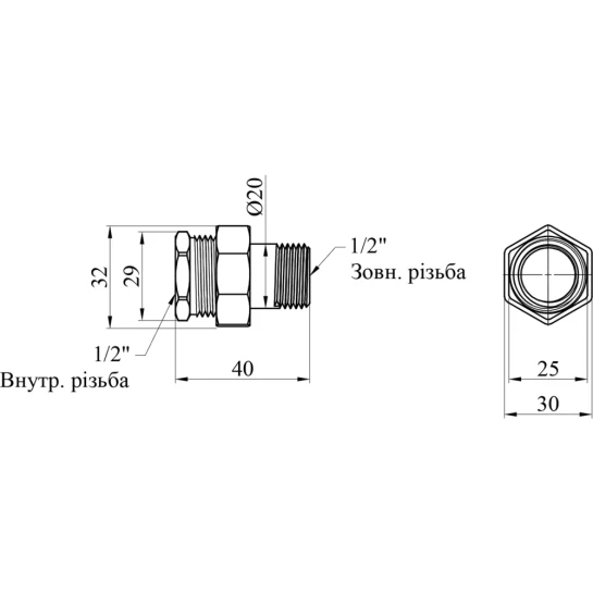 Додаткове фото - Згін-американка пряма LexLine 1/2" ВЗ під конус латунна УК0811-В