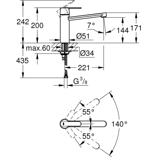 Додаткове фото - Змішувач для кухні Grohe QuickFix Get 30196000