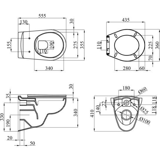 Додаткове фото - Унітаз підвісний Kroner KRP - A534UF Rimless 410х355х555 мм, сидіння Slim Duroplast / Soft-close / Quick relase