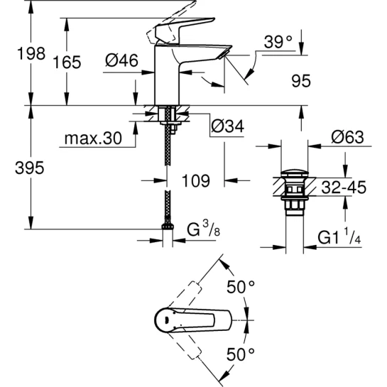 Додаткове фото - Змішувач для раковини Grohe QuickFix Start S-Size 23550002 з донним клапаном