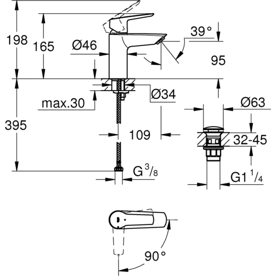 Додаткове фото - Змішувач для раковини Grohe QuickFix Start S-Size 23551002 з донним клапаном