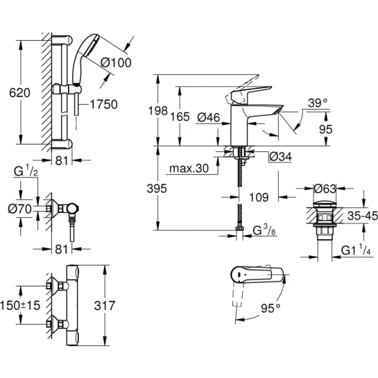 Додаткове фото - Набір змішувачів 2 в 1 для ванної кімнати Grohe QuickFix Start S-Size 34841551TS