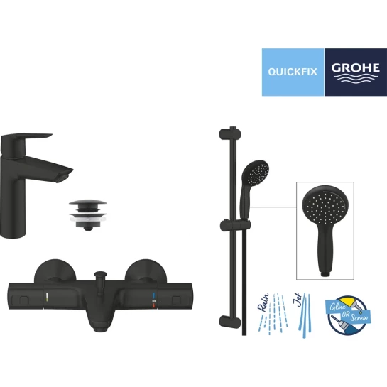 Додаткове фото - Набір змішувачів 3 в 1 для ванної кімнати Grohe QuickFix Start Black UA303304TM