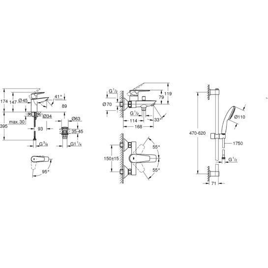 Додаткове фото - Набір змішувачів 3 в 1 для ванної кімнати Grohe QuickFix StartEdge S-Size UA202501SE