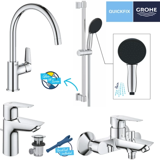 Додаткове фото - Комплект змішувачів для ванної кімнати і кухні Grohe QuickFix Start Edge UA202501SK