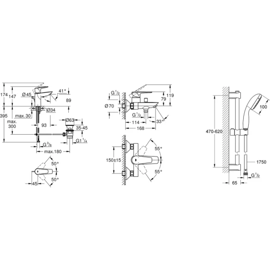 Додаткове фото - Набір змішувачів 3 в 1 для ванної кімнати Grohe QuickFix StartEdge S-Size UA202501SQ