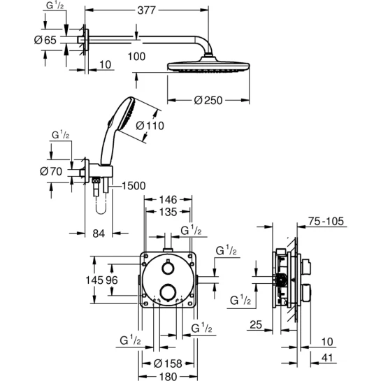 Додаткове фото - Душова система прихованого монтажу термостатична Grohe QuickFix Precision Grohtherm 34883000 