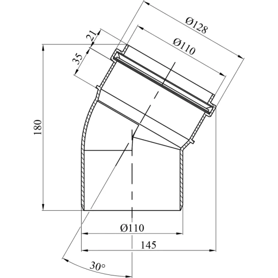 Додаткове фото - Коліно для внутрішньої каналізації Baux 110х30°