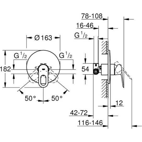 Додаткове фото - Змішувач прихованого монтажу для душу Grohe Bauloop 29080000