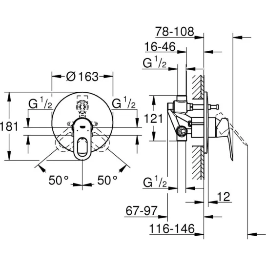 Додаткове фото - Змішувач прихованого монтажу для ванни Grohe BauLoop 29081000