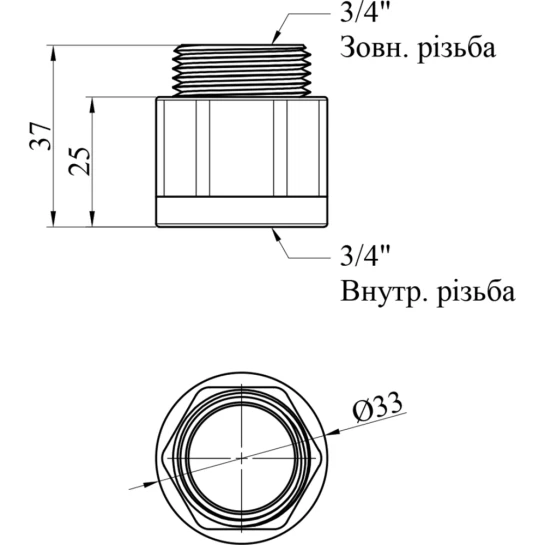 Додаткове фото - Подовжувач посилений LexLine 3/4" ВЗ, L=25 мм латунний УК0609-В25