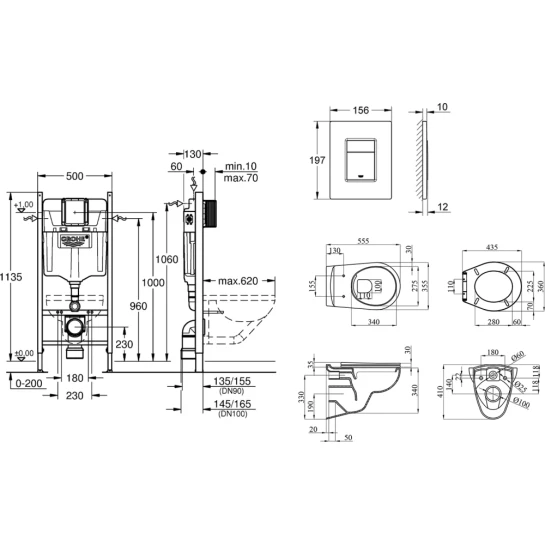 Додаткове фото - Комплект 4 в 1: Інсталяція Grohe Rapid SL 38840000 з панеллю змиву Even 38966000 + унітаз A534UF Rimless з сидінням Slim Soft Close дюропласт (UA38840966A)