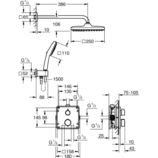 Додаткове фото - Душова система термостатична Grohe QuickFix Precision з Vitalio Comfort 250 348822430