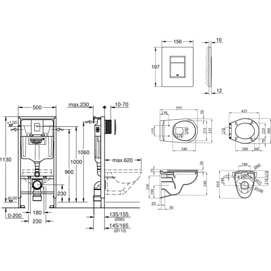 Додаткове фото - Комплект 4 в 1: Інсталяція Grohe Rapid SL 3 в 1 38772001 + Унітаз безободковий Kroner  A534UF Rimless з сидінням Slim Duroplast / Soft-close / Quick relase (38772A534UF)