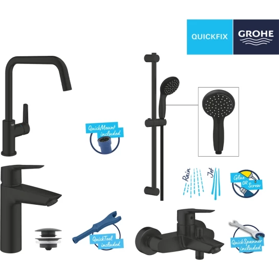 Додаткове фото - Набір змішувачів 4 в 1 для ванної кімнати та кухні Grohe QuickFix Start Black M-Size UA303301MK