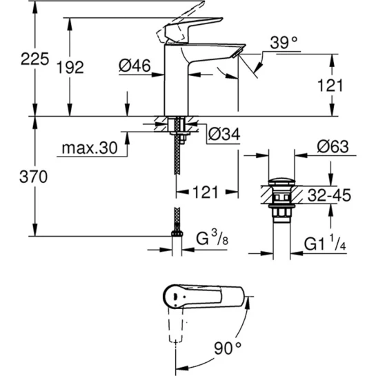 Додаткове фото - Змішувач для раковини Grohe QuickFix Start M-Size 23746002 з донним клапаном