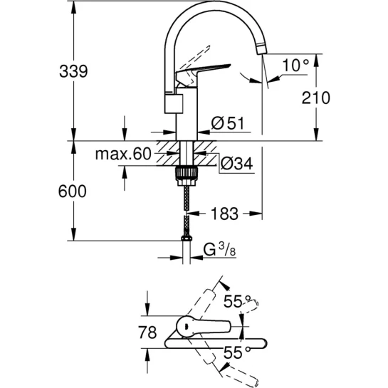 Додаткове фото - Змішувач для кухні Grohe QuickFix Start 304692430 