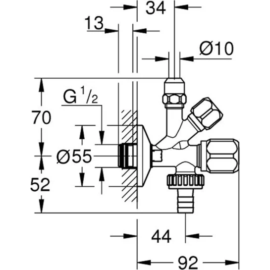 Додаткове фото - Кран приладовий Grohe 1/2"х3/8"х3/4" 22036000