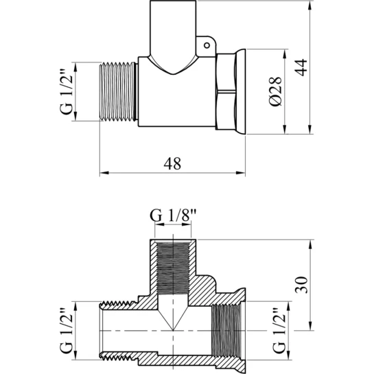 Додаткове фото - Трійник посилений LexLine 1/2"х1/2''хМ10 ЗВВ латунний УК0243-В