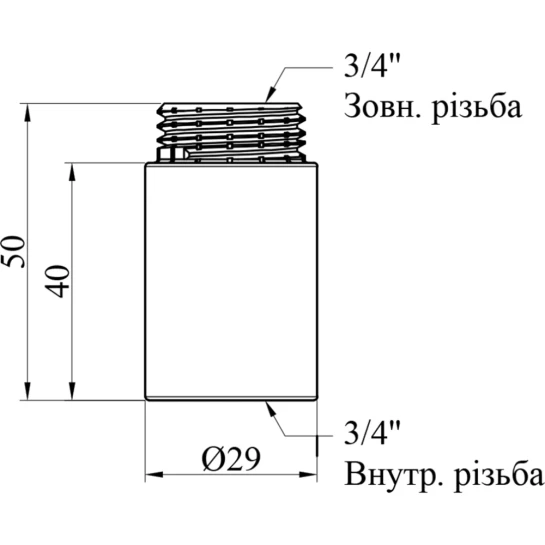 Додаткове фото - Подовжувач Karro 3/4" ВЗ, L=40 мм хромований KR-3209