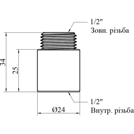 Додаткове фото - Подовжувач Karro 1/2" ВЗ, L=25 мм хромований KR-3209