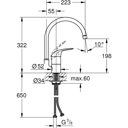 Додаткове фото - Змішувач для кухні Grohe Euroeco 32752000