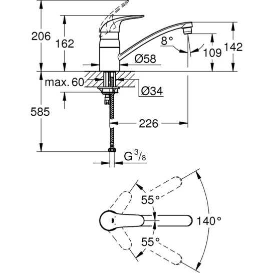 Додаткове фото - Змішувач для кухні Grohe Euroeco 32750000