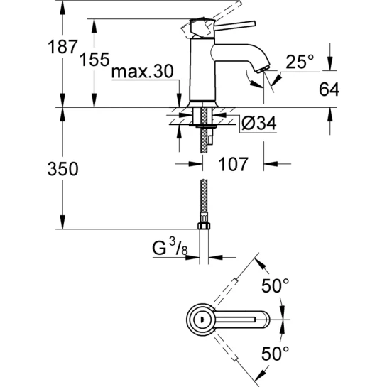 Додаткове фото - Змішувач для раковини Grohe BauClassic S-Size 23162000 